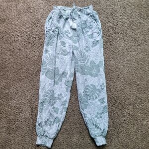Ocean Drive Womens Jogger Sweatpants S Green White Drawstring Palm Floral Lounge